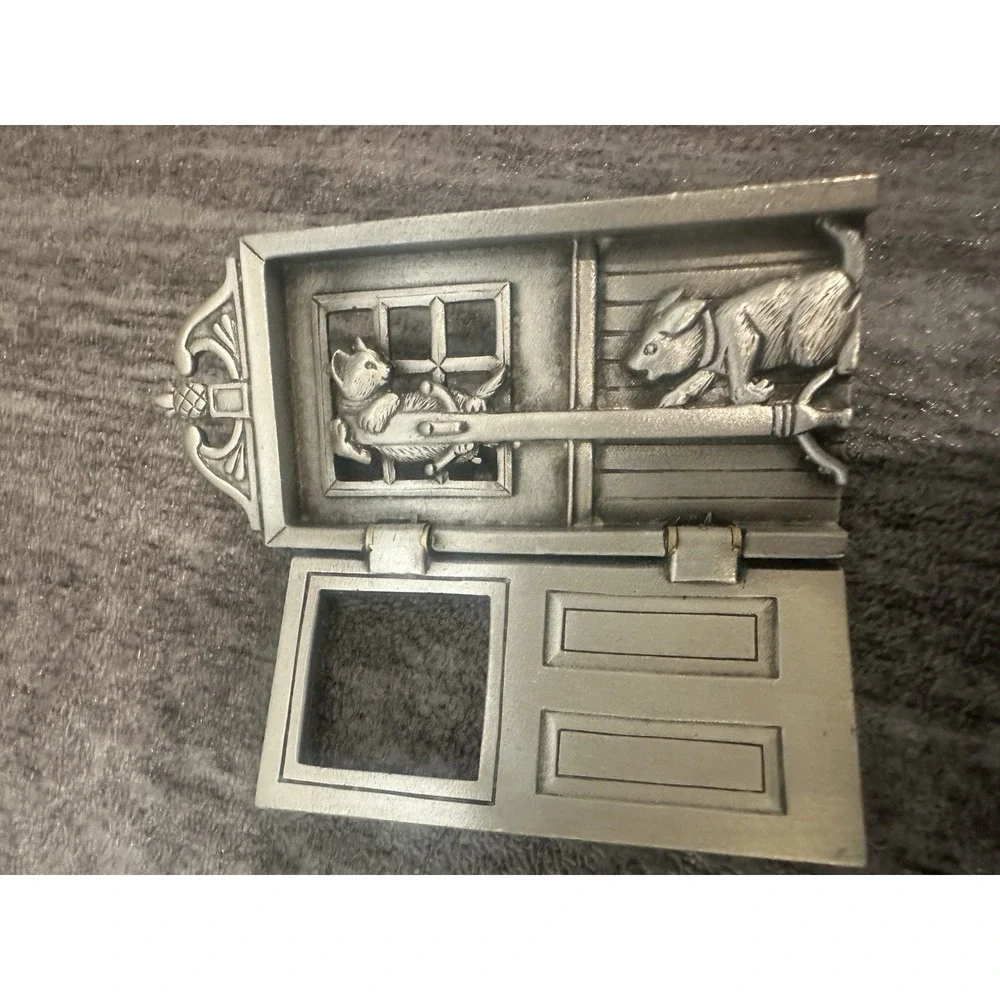 Vintage JJ  Jonette Jewelry Pewter Cat Climbing Coat Rack Swing Door Brooch Open